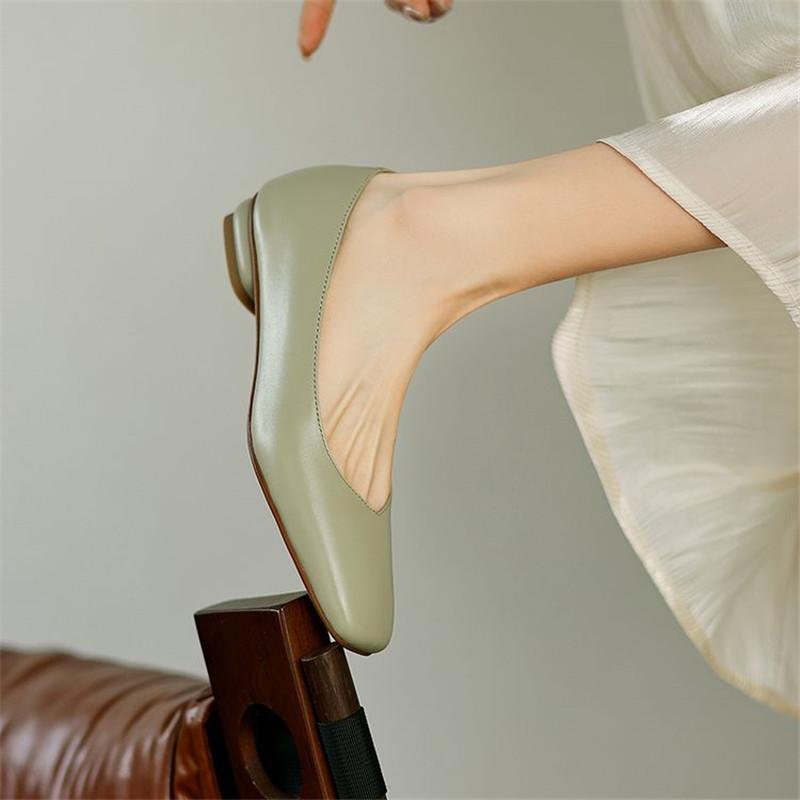 Fashion 2025 Spring/summer Shallow Mouth Square Toe Loafers Shoes for Women Cow Leather Woman Shoes Fashion Concise Low Heel Women Pumps