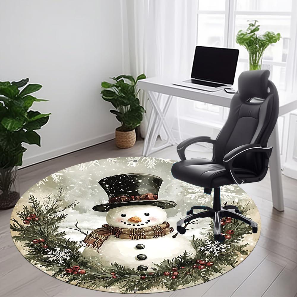 1PC Winter Wonderland Office Round Area Rug, Mat Suitable For Office, Under Office Chairs Bedroom Living Room Home Decor, Room Deco