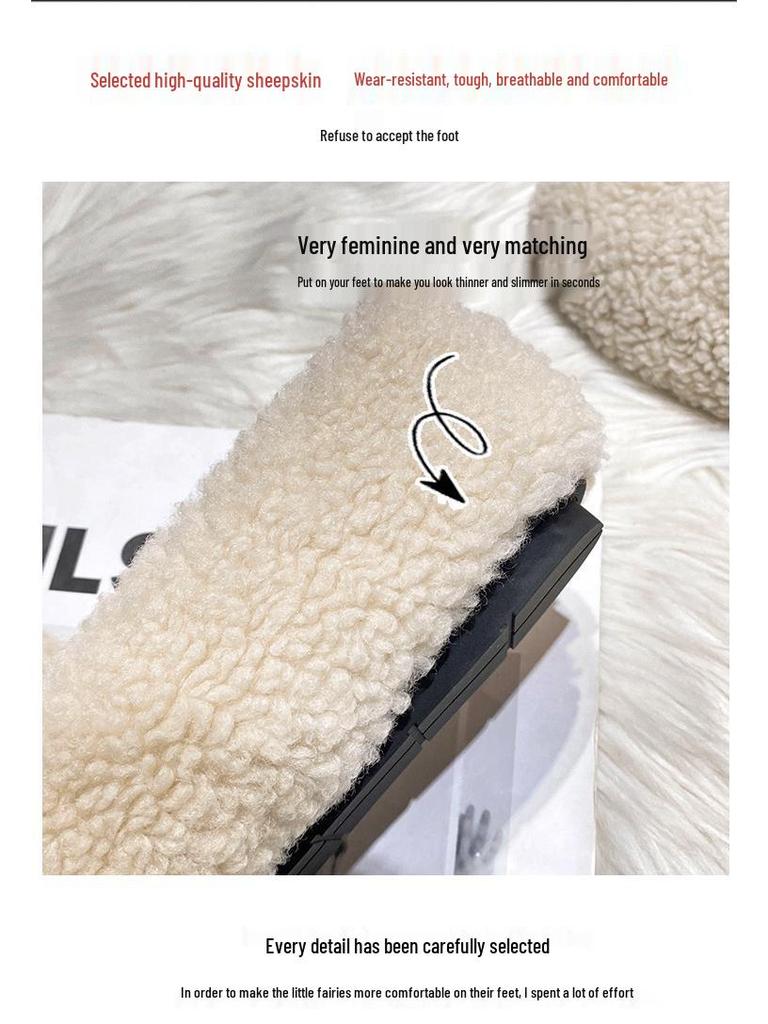 2025 Women's Fuzzy Autumn/Winter Velvet Lambswool Loafers, Large Sizes 41-43.