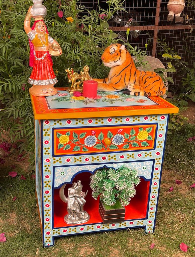 Wooden Painted Cabinet Storage Desk Side Table-Desk Painted Bedside Cabinet Nightstand Table For Home Decor Furniture-Desk Cupboard Storage