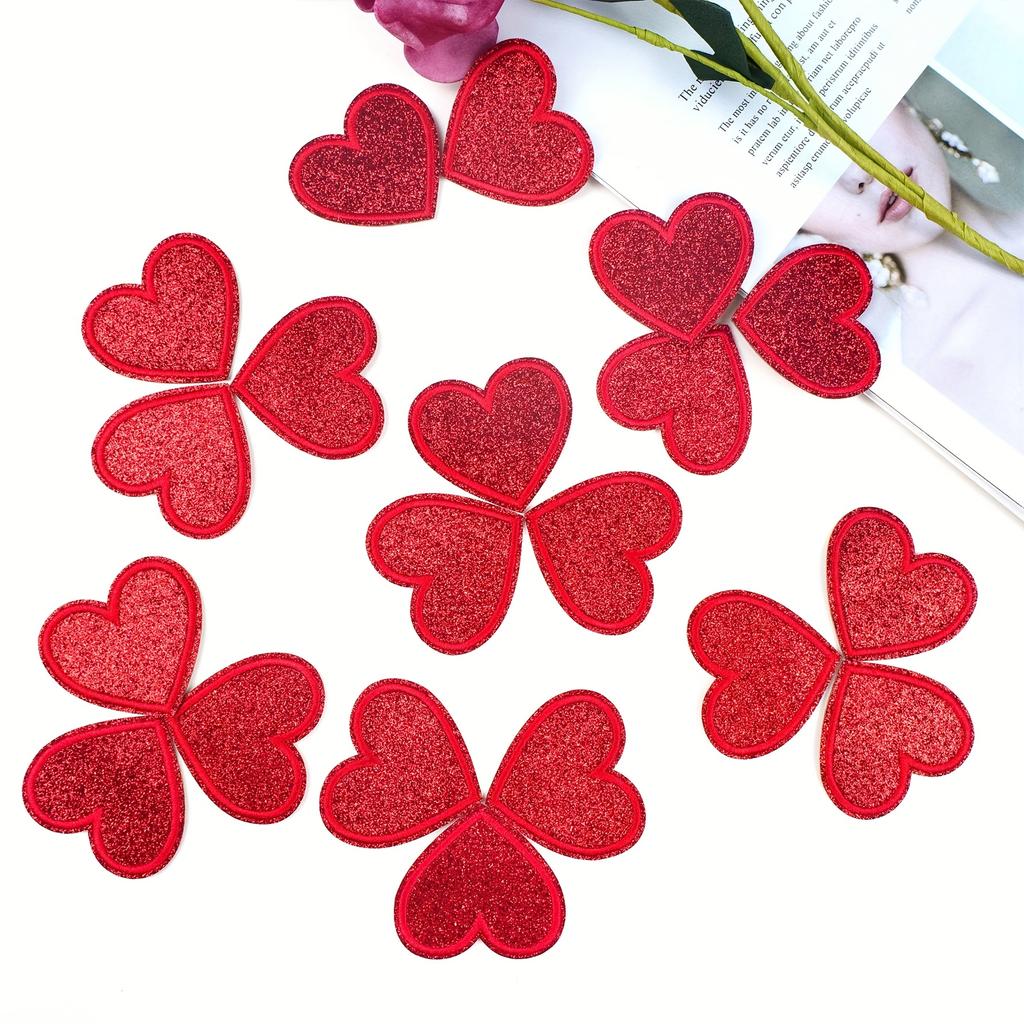 20pcs Red Glitter Heart Patches-Iron-On Embroidery for Clothing, Hats, Bags, Shoes-Shiny Decorative Accessories,Cute Hat Decorat