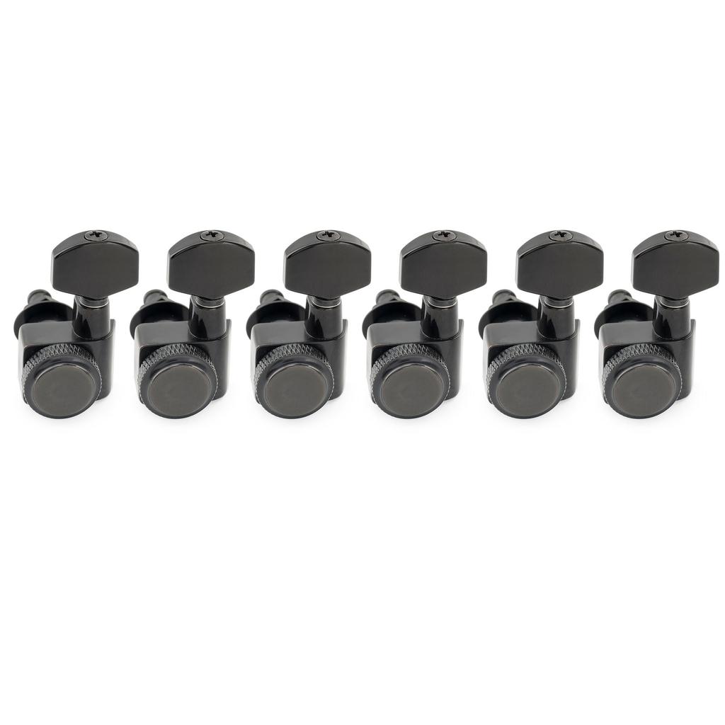 Musiclily Pro Locking Tuning Pegs with Gear Hex for Fender and Electric Black Left-Handed 6-Row, 2-Pin 181 Ratio, Buttons, Strat, Telecaster,