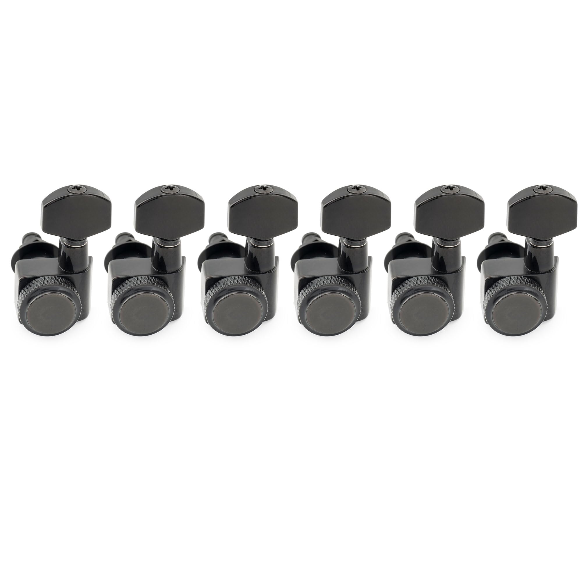 

Musiclily Pro Locking Tuning Pegs with Gear Hex for Fender and Electric Black Left-Handed 6-Row, 2-Pin 181 Ratio, Buttons, Strat, Telecaster,