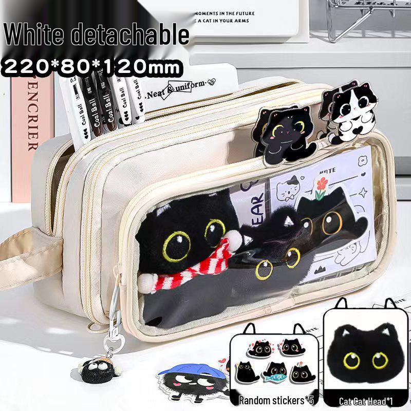 Detachable Transparent Scarf Kitten Pencil Case - Girls' School Stationery Box, Dirt-Resistant
