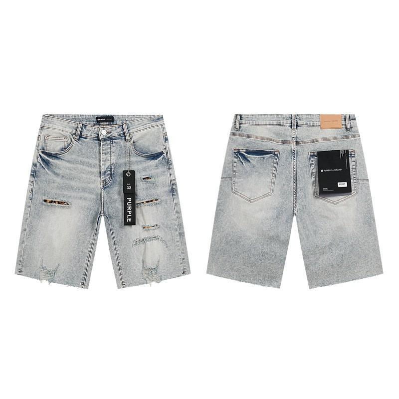 Purple Jeans Streetwear Loose Fit Denim Shorts Men Women Mid-Rise Straight Cut With Embroidery Stone Wash