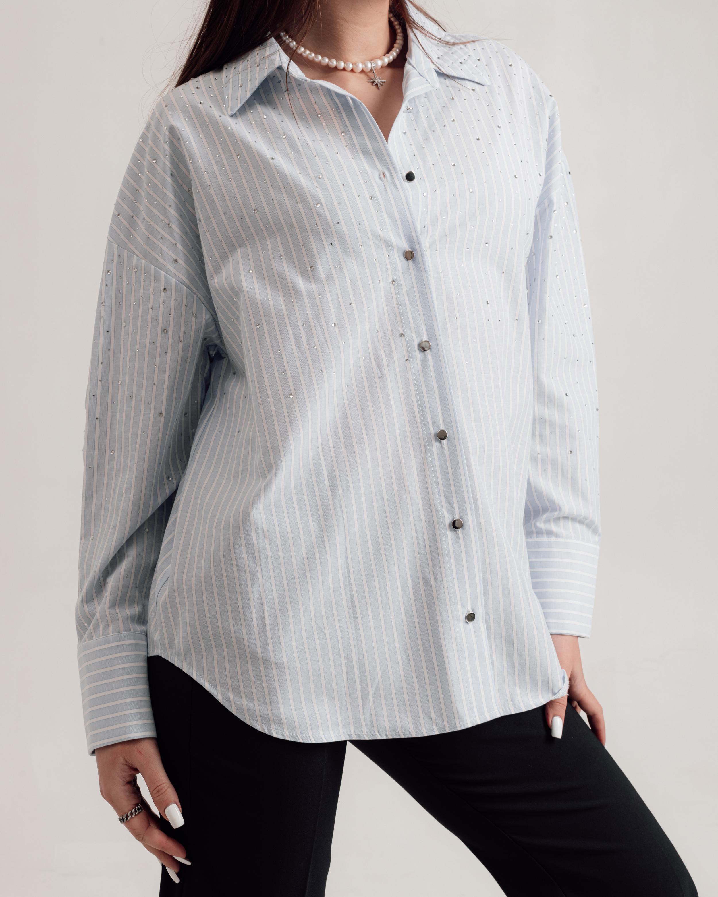 

Striped shirt with rhinestones Phardi 3747 38 blue 46 світло-синій колір