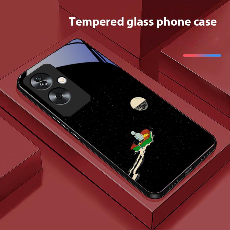 Space Astronaut For Oppo A79 5G 58 78 74 60 4G Reno 11F Realme GT 6 11 Note 50 10 C55 X2 Tempered Glass Black Phone Case