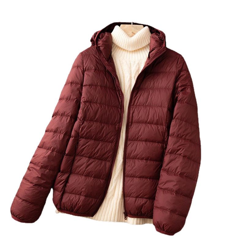 Weiße Entendaune leichte Daunenjacke Damen kurz neu leicht warm Mode Kapuze leichte Jacke