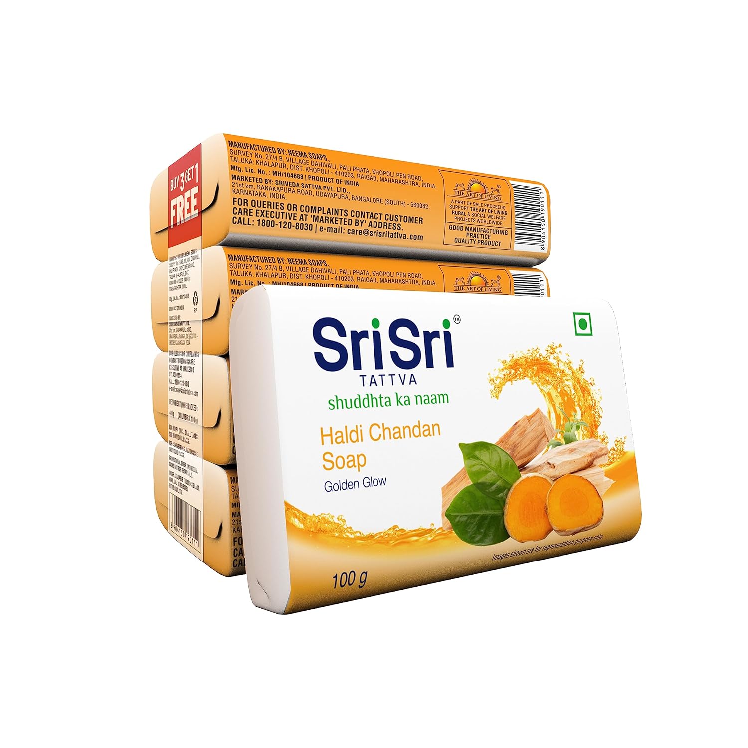

Sri Sri TATTVA Haldi Chandan Soap 100g X Pack of 8 for Glowing Skin Moisturising & Rejuvenating