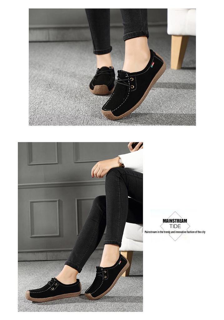 2025 Autumn Korean Lace-up Genuine Leather Women's Loafers, Casual Flat Bottom, Plus Size