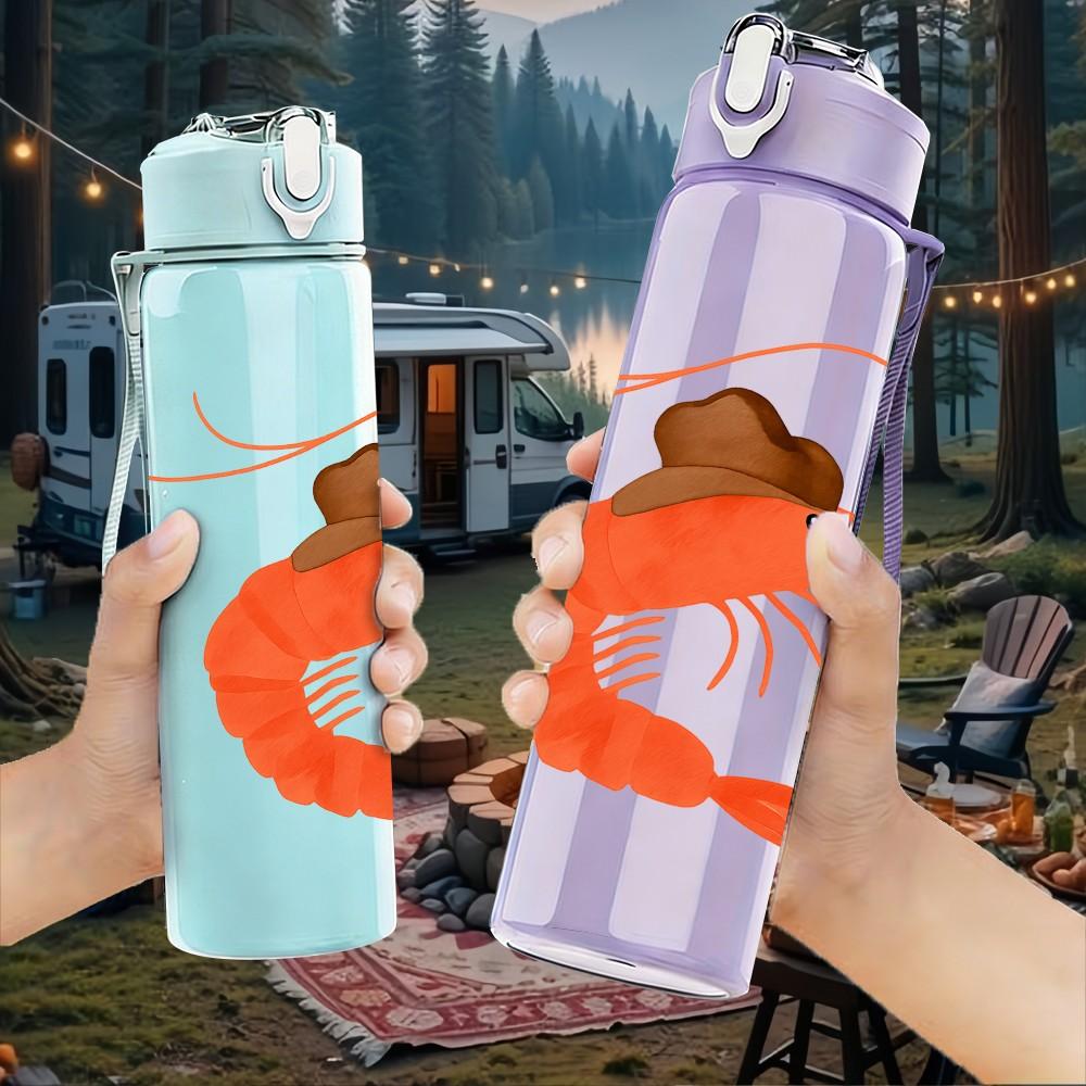 1PC Fresh Shrimp Cartoon Art 750ml Color Plastic Sports Water Bottle Leakproof Flip Straw Lid Suitable for Sports Office Home Use