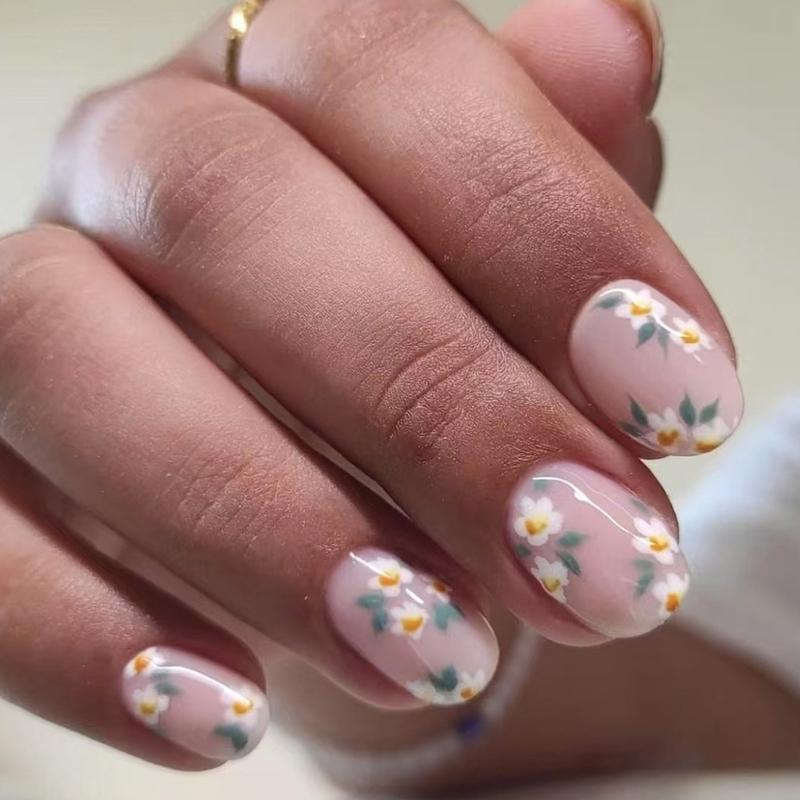 

Square Press On Nail Flower Fake Nail Glues On Nail Artificial Acrylic Nail 12 Size 24pcs Stick On Nail for Women Girls 1