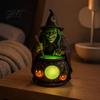 Bedroom Desk Decorations Halloween Witch Cauldron Lamp, Resin Statue Ornament, Spooky Decorative Small Garden Light for Desktop Table Decoration,