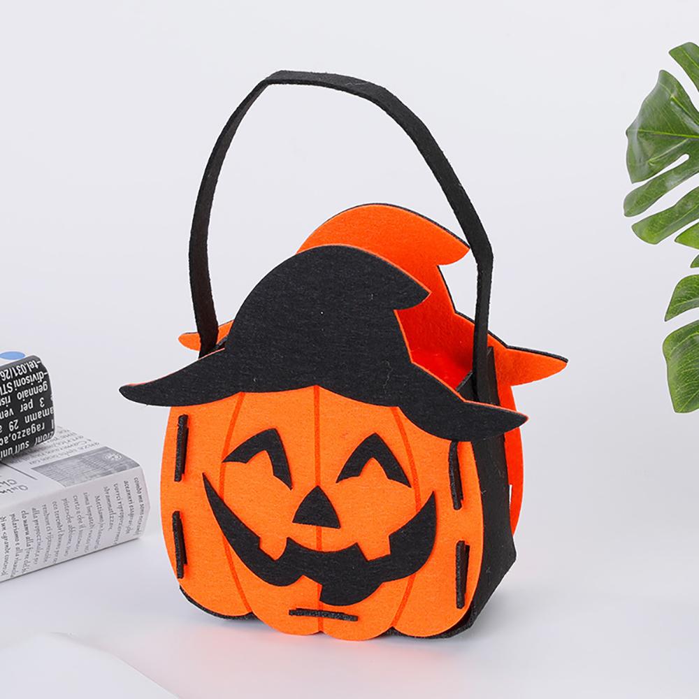 Halloween Pumpkin Candy Bag Halloween Decorative Felt Handbag Halloween Trick Or Treat Goody Bags Kids Halloween Party Gift Bag
