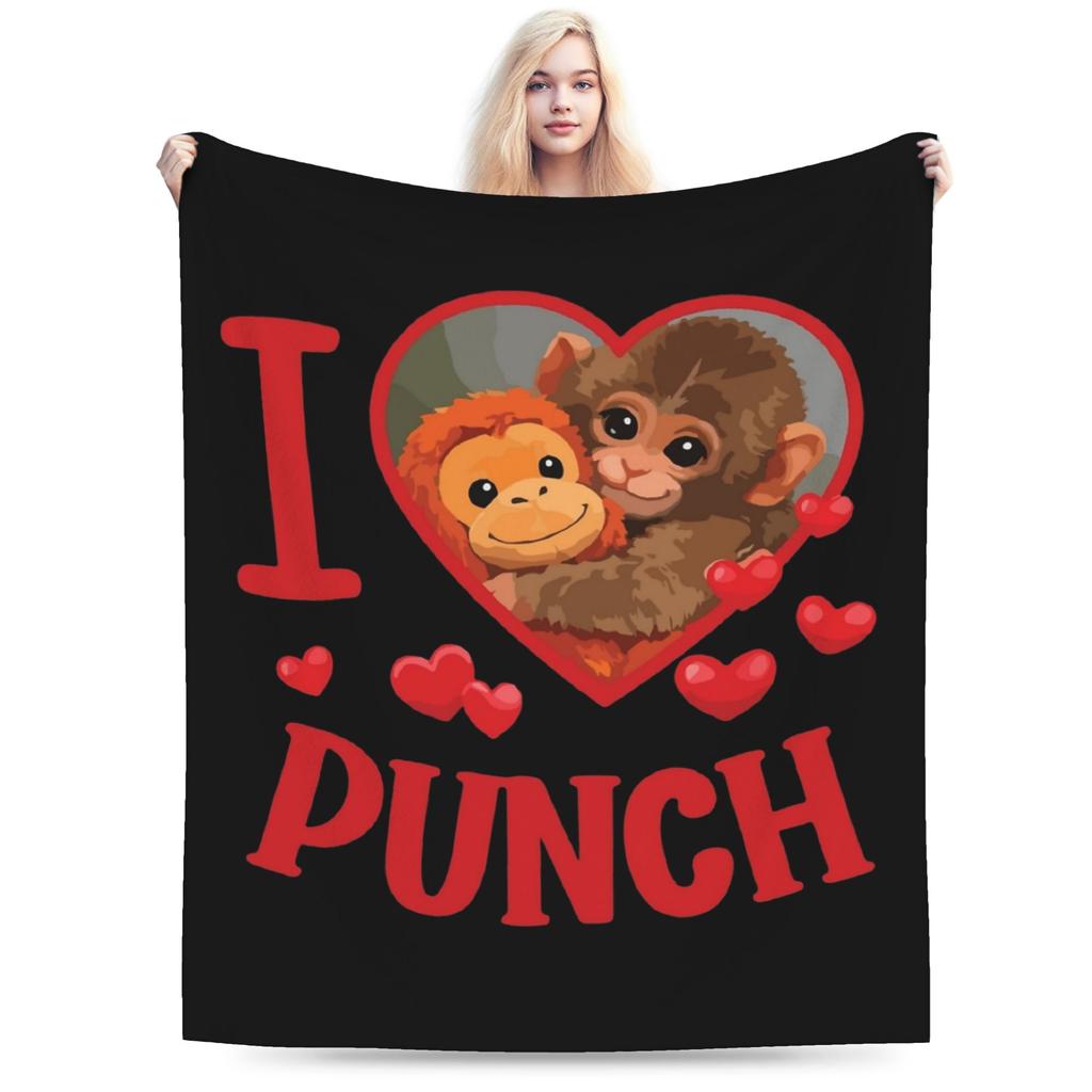 I Love Punch Cute Baby Monkey Heart Blanket Velvet Autumn/Winter Breathable Ultra-Soft Throw Blanket for Bedding Bedspreads