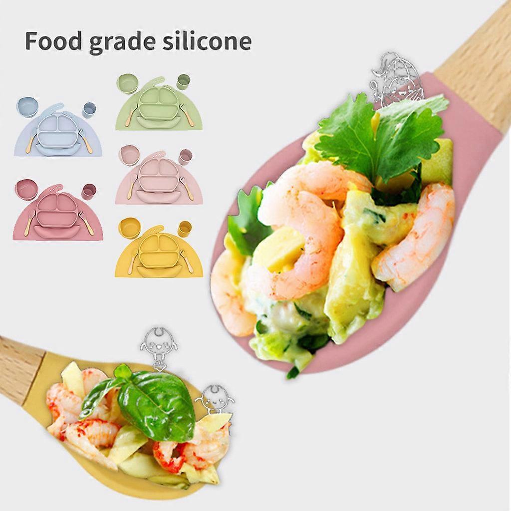 Baby Silicone Bib Divided Dinner Plate Suction Bowl Spoon Fork Water Cup Placemat Set Training Feeding Food Utensil Dishes Tableware Kit for Newborn