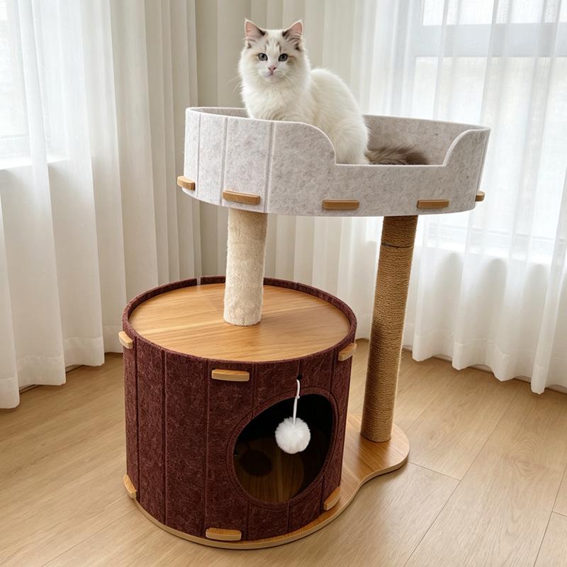 Multi-Level Cat Tree with Closed Cat Bed and Sisal Scratch Board, Insulated Tree House for Winter, Indoor Pet Furniture