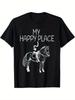 Men039;s 034;My Happy Place034; Galloping Horse Graphic T-ShirtSoft Cotton Black Sho Unisex T-Shirt