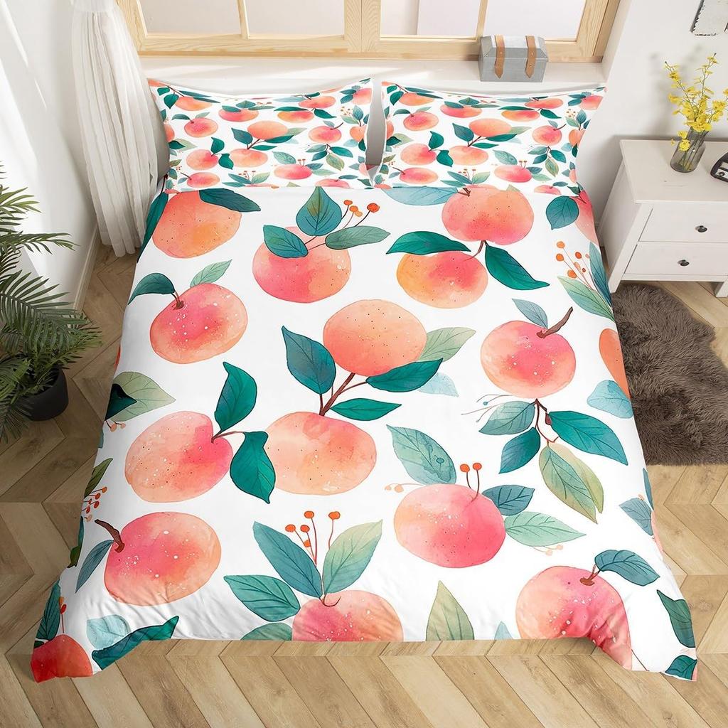 Funda Nórdica de Dibujos Animados Naranja Juego de Ropa de Cama de Naranjas Frescas Para Niños Niñas Funda de Edredón de Frutas Cítricas Dibujo Animado Tamaño Completo Queen