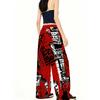 Autumn red and black newspaper graffiti text full of women's drawstring elastic waist trousers