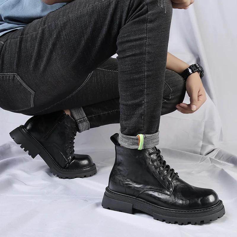 Men Genuine Leather Shoes Sneakers Mens Boots Fashion Casual Ankle Boots Man Male Platform Shoes for Men Designer Luxury Shoes