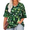 Women's Fashion Casual  Printed V-Neck Pleated Seven Minute Sleeve Ruffle Sleeve T-Shirt Plus Size Tops