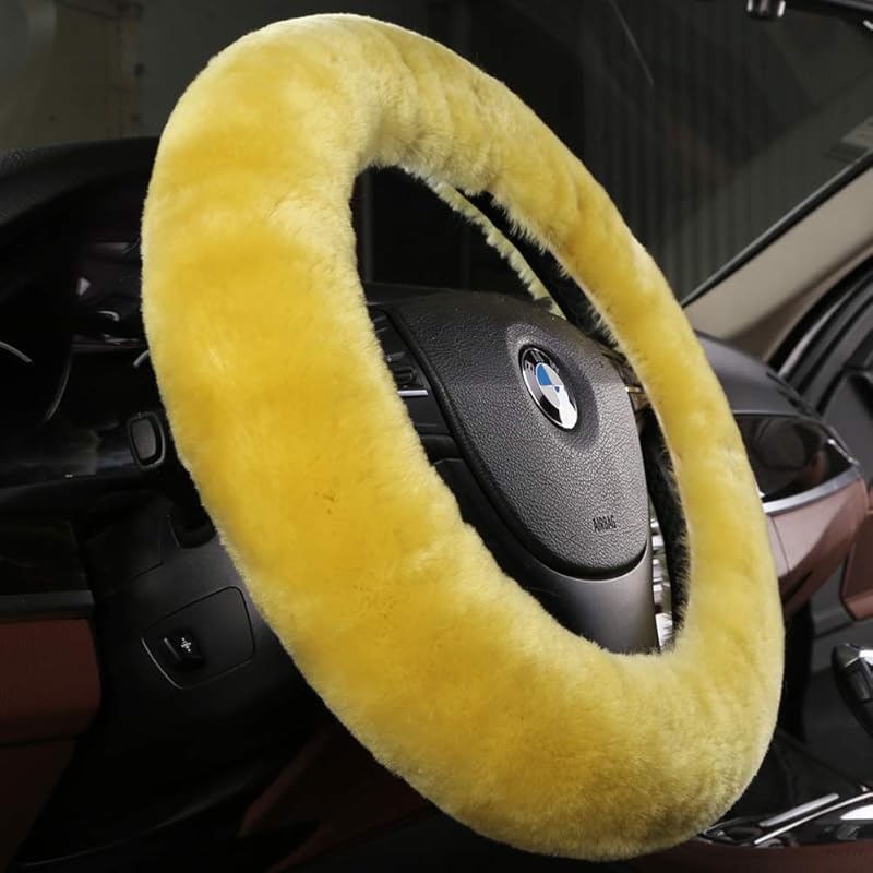 Fluffy Wool Sheepskin Fuzzy Black Car Steering Wheel Cover For Universal Auto Steering Wheel 14 1/2-15 1/2Inch, Anti-Slip, Soft Plush, Comforting And