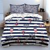 3Pcs Navy Striped Anchor Lighthouse Duvet Cover Set Nautical Wheel Seashell Bedding Single Double King Queen Gift