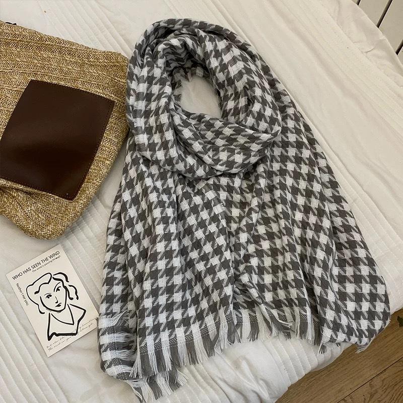 Tonglu Scarf Women's Houndstooth Shawl Dual-purpose Korean Version Versatile Warm New Winter Senior Student Scarf