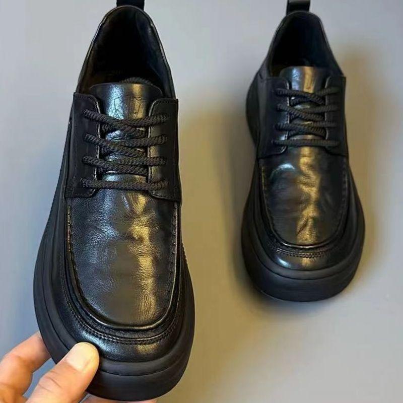 2025 Spring New Mens Business Casual Leather Shoes Fashion Versatile Round Head Soft Sole Leather Shoe British Style Dress Shoes