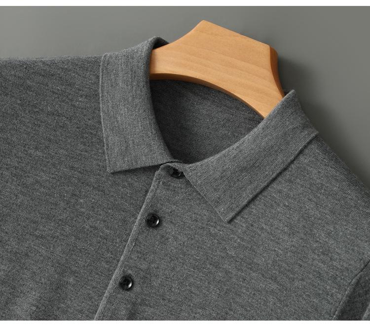 Men's Solid Color Casual Polo Collar Long Sleeve Knitwear Pullover