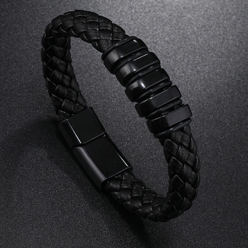 Men PU Leather Bracelet Magnet Buckle Bangle Birthday Gift