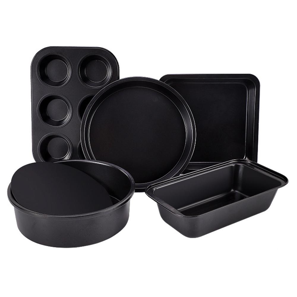 

5Pcs Non-Stick Kitchen Bakeware Carbon Steel Baking Pizza Pan Cake Tray Set,Black (No FDA,BPA Free) Type A