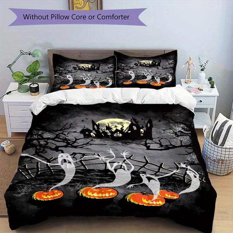 3pcs Halloween Ghosts Bedding Set Down Comforter Cover and Pillowcases, Suitable for All Seasons(No Insert)-0729076