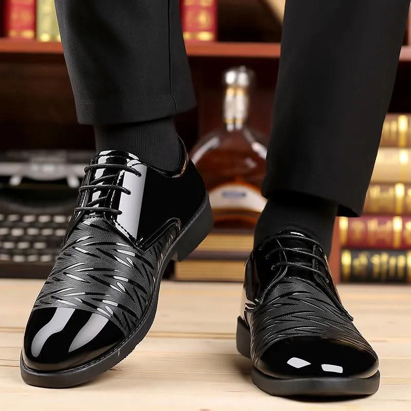 Men's Leather Shoes Spring Breathable Comfortable Casual Shoes Youth Business British Black Formal Leather Shoes Husband Dad Shoes