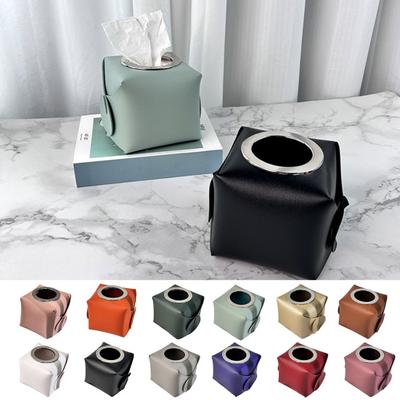 Roll Paper Storage Box Durable High Capacity Faux Leather Car Tissue Holder for Toilet