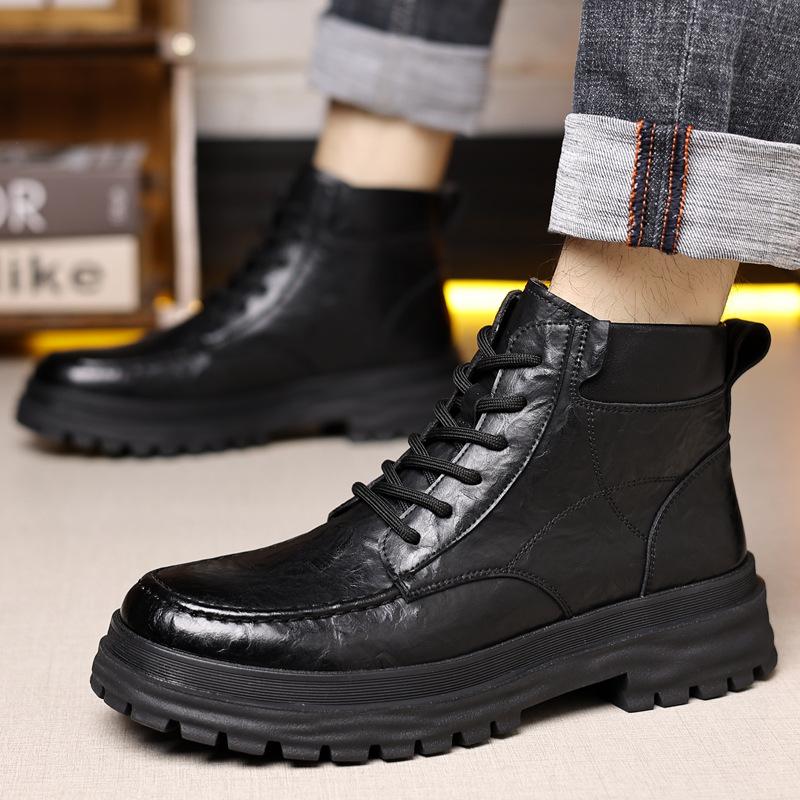 Fashion 2025 Autumn Winter New Leather Boots for Men Fashion Casual High Top Designer Platform Shoes Male Warm Cotton Ankle Boots Man