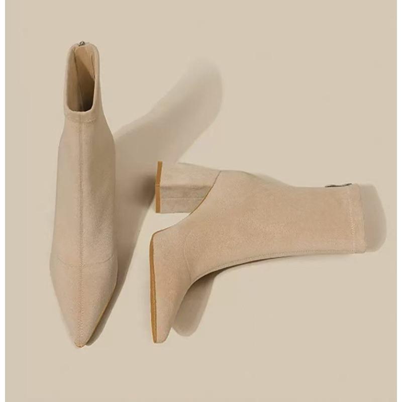 Strick-Stretch-Socken und Stiefel für Damen, niedrige Absätze, kurze Stiefeletten mit spitzer Zehenpartie, Größe 42