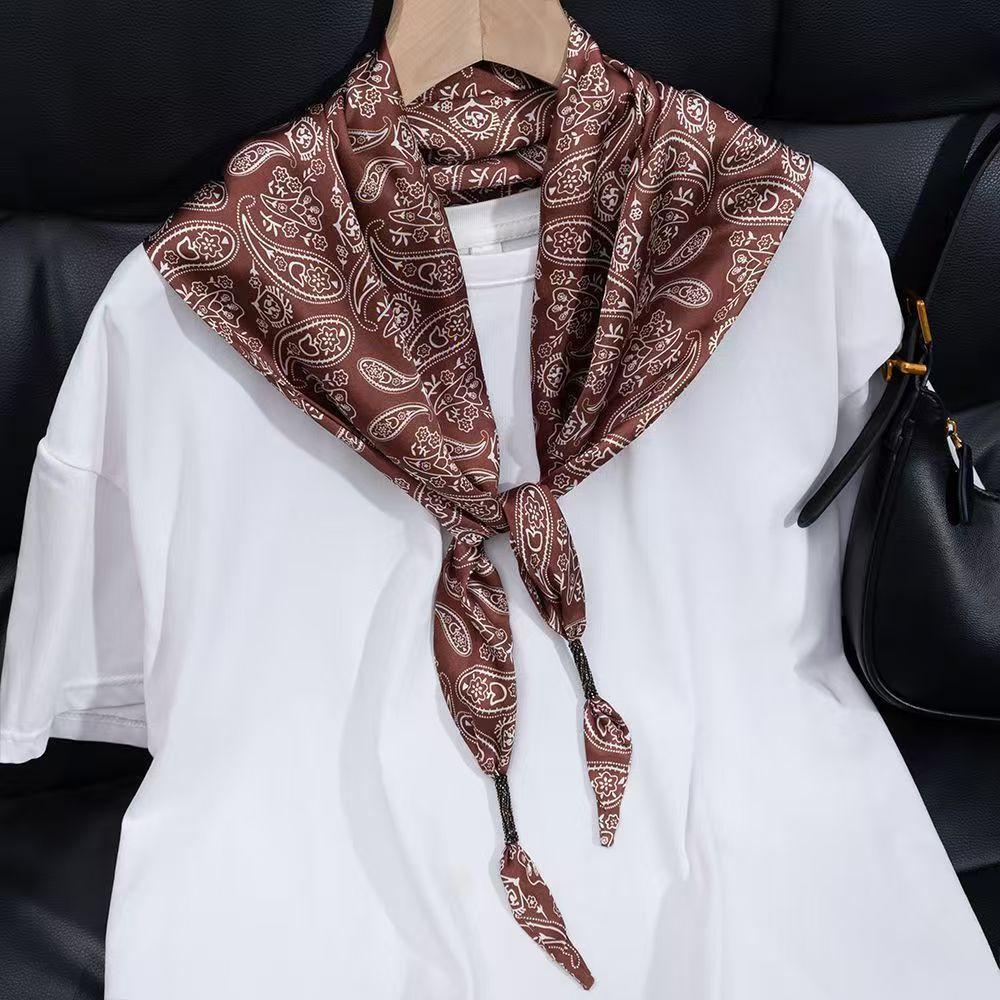 New simulated silk triangle scarf women's cashew flower small shawl neck protection silk scarf scarf fashion versatile scarf