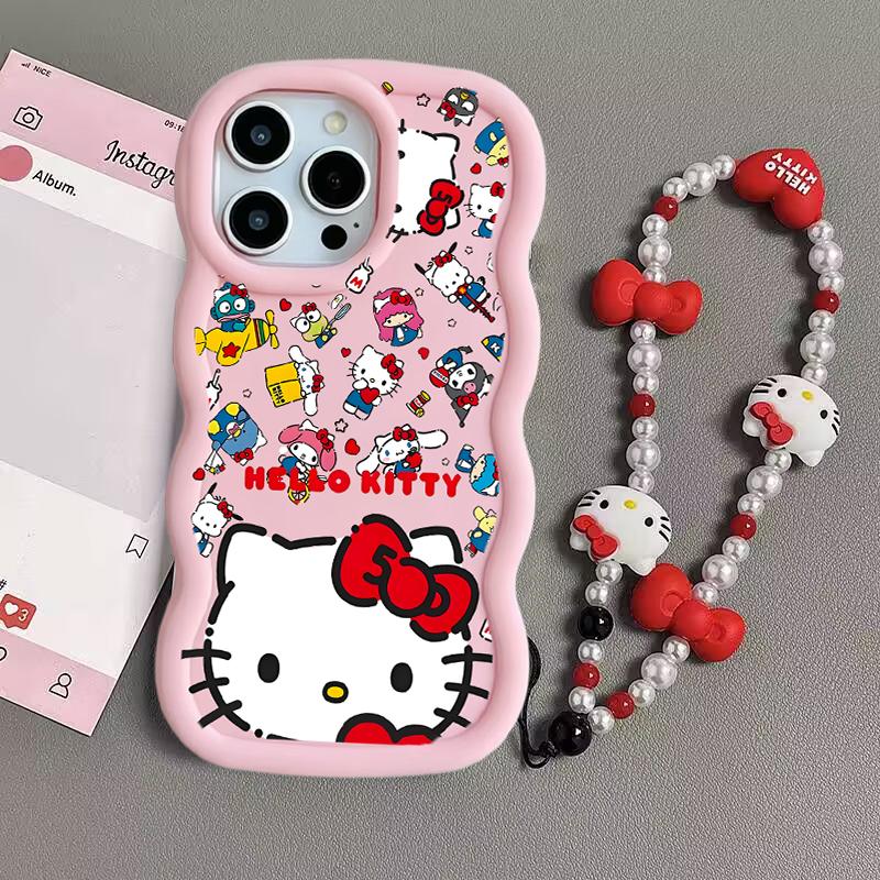 Pink Line Hello Kitty Chain Casing For Huawei Honor 400 Lite Pro 90 Lite X9A X9B X8A X8C X8B X8 X7A X7B X5C 5G INS Sanrio Case
