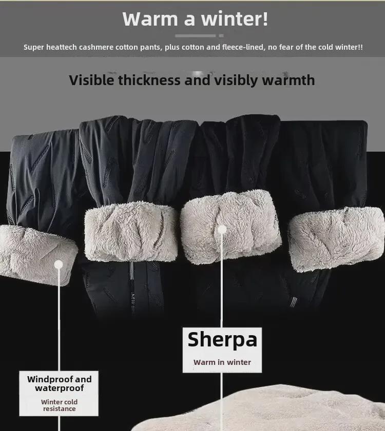 Ανδρικό Βελούδινο Sherpa Χειμερινό Παντελόνι - Ζεστό, Casual, Χαλαρή Γραμμή, Ίσιο Πόδι, Ευέλικτο, Μεγάλο Μέγεθος, Βαμβακερό Αθλητικό Παντελόνι