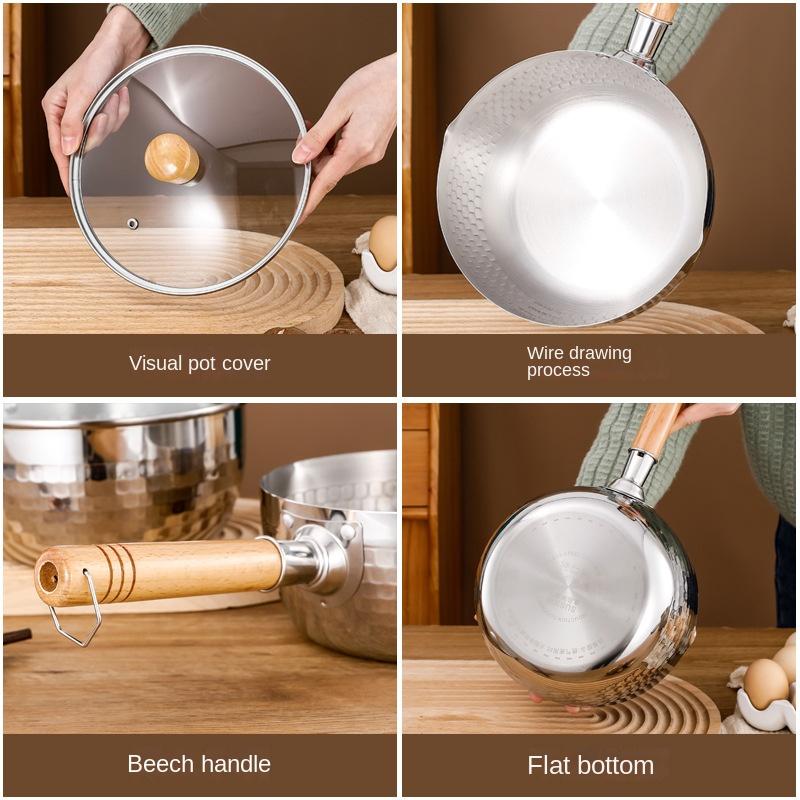 Japanese Snowflake Stainless Steel Pot Household Non-stick Uncoated Food Instant Noodle Cooking Pot with Pouring Spout Milk Pot