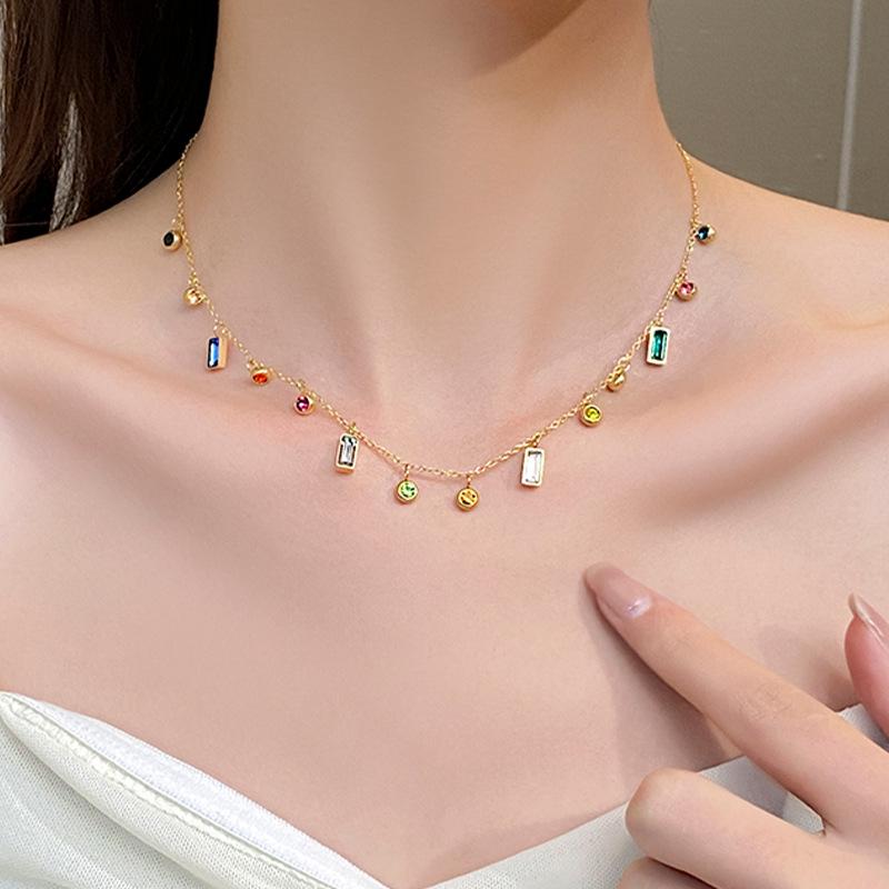 Colorful Zircon Clavicle Choker: 2024 Titanium Steel Women's Necklace, High-End Niche Design