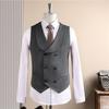 Men's High-End Pinstripe Wool Double-Breasted Three-Piece Suit: Anti-Wrinkle, Formal Groomwear