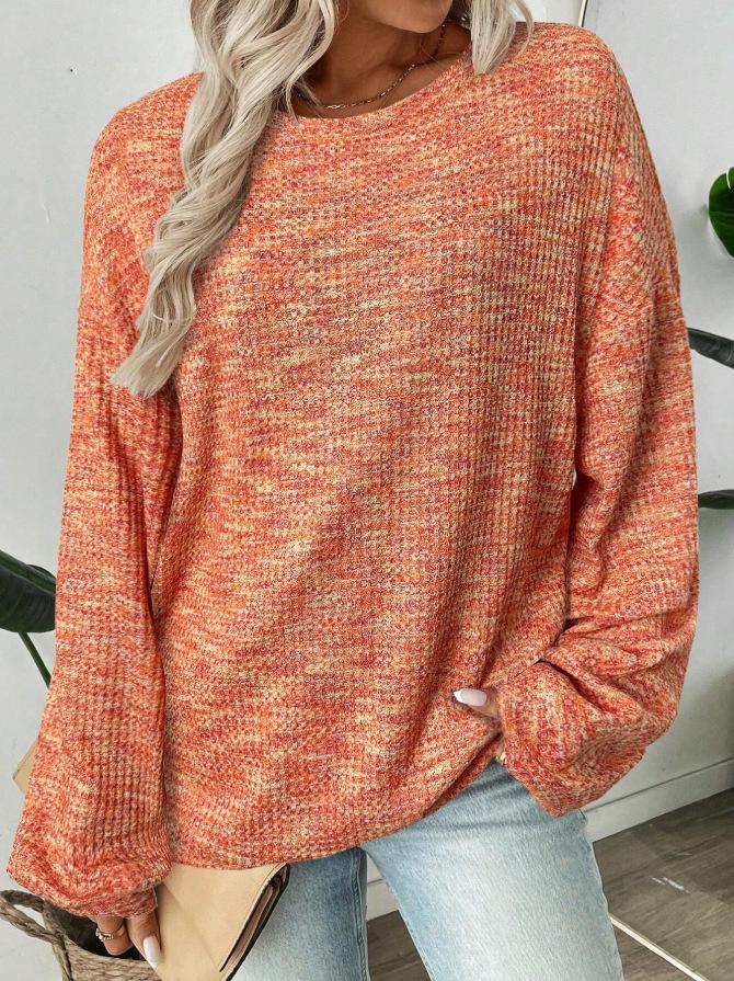 Women S Loose Fit Long Sleeve Waffle Knit T Shirt S оранжевый