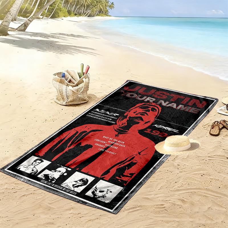 Name Custom Bieber Poster Print Beach Towel, Large Soft Quick Dry Towel for Beach Camping Swimming