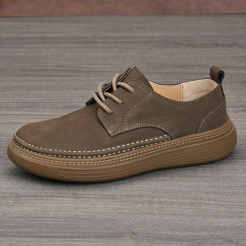 Men s Spring 2026 Casual Leather Shoes: Soft Sole  Upper, Easy-Match Retro Low-Top Lace-up Cowhide 40 серый