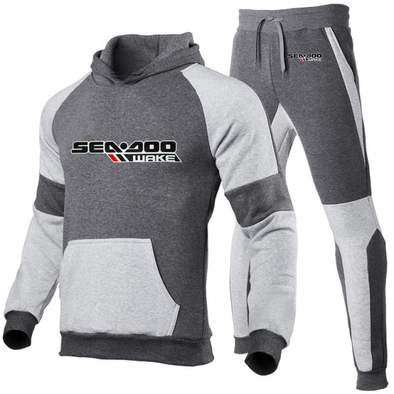 

Sea Doo Seadoo Moto Printed Осінньо-зимові костюми для чоловіків Толстовка в смужку + штани Повсякденний спортивний костюм Спортивний одяг Спортивний костюм XL
