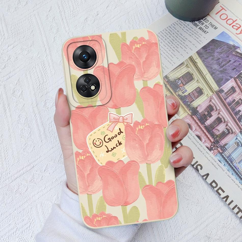 Phone Case For OPPO Reno 8T 4G 5G 8Z 8Lite Cover Cartoon Camera Protection Liquid Silicone Bumper For OPPO Reno8 T Fundas Gift