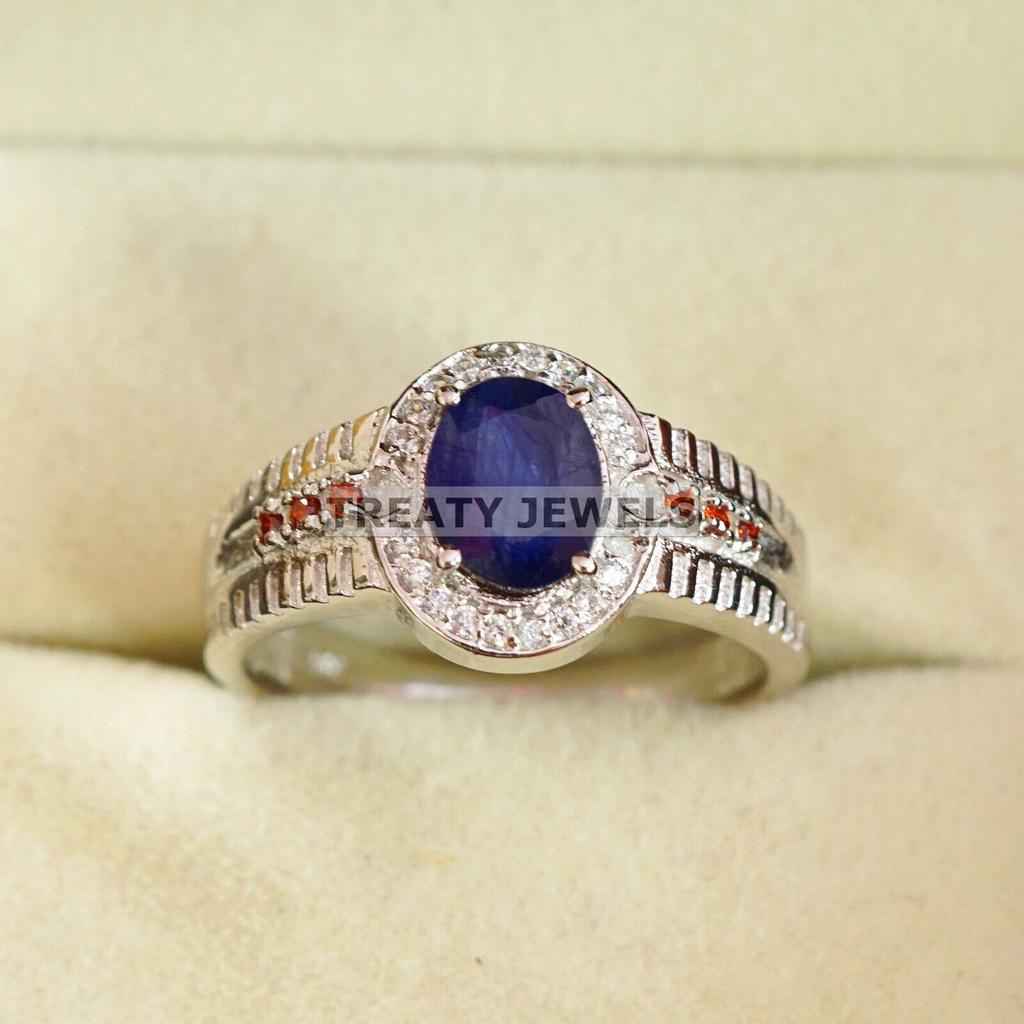 Blue Sapphire Oval Cut Gemstone With 925 Sterling Silver Ring For Men's #B591 JL375686472683
